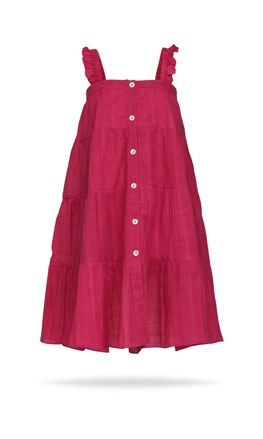 Pink Textured Checks Multi-Tiered Ruffle Dress dress & diaper cover Yo Baby India 