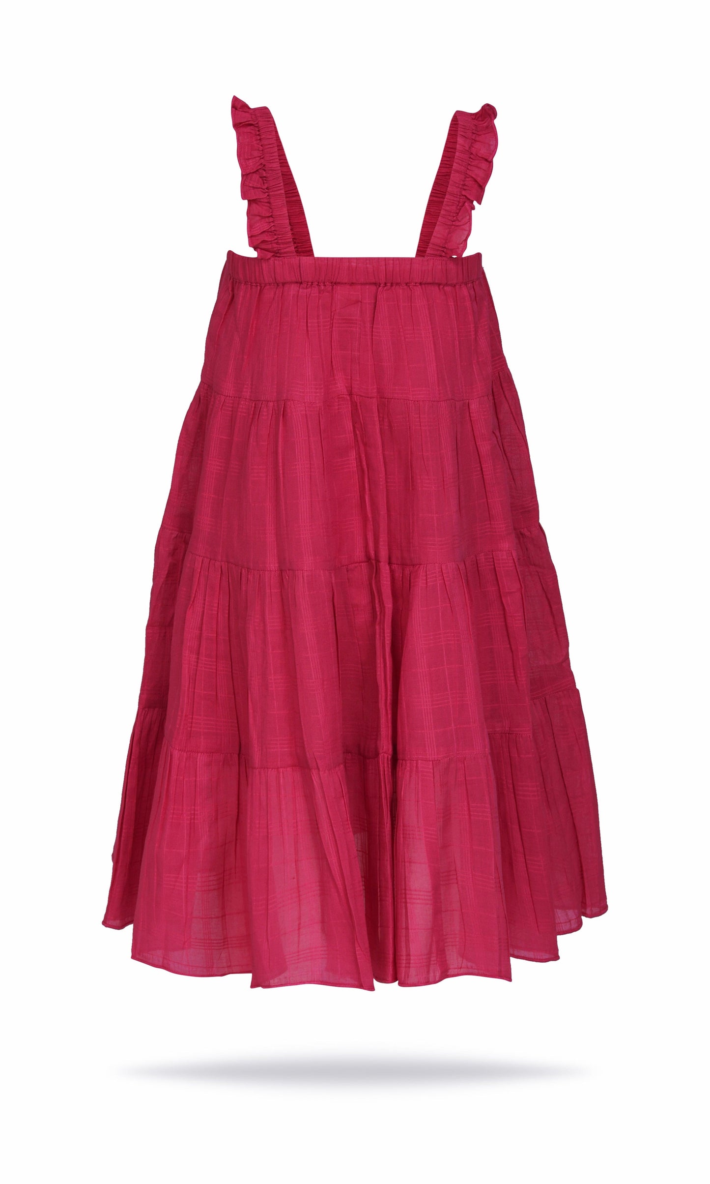 Pink Textured Checks Multi-Tiered Ruffle Dress dress & diaper cover Yo Baby India 