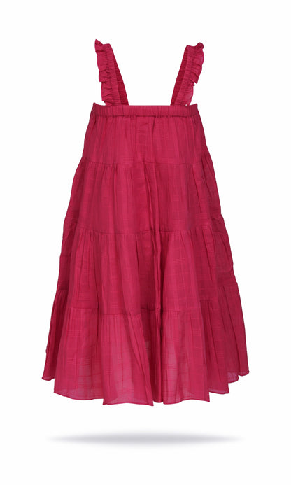 Pink Textured Checks Multi-Tiered Ruffle Dress dress & diaper cover Yo Baby India 