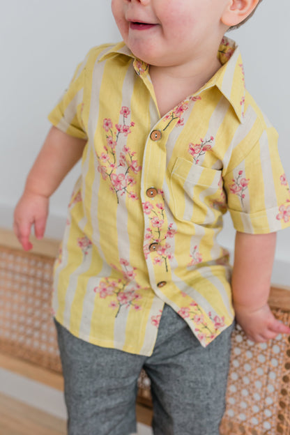 Pink & Yellow Floral Print Boys Shirt Shirt Yo Baby India 