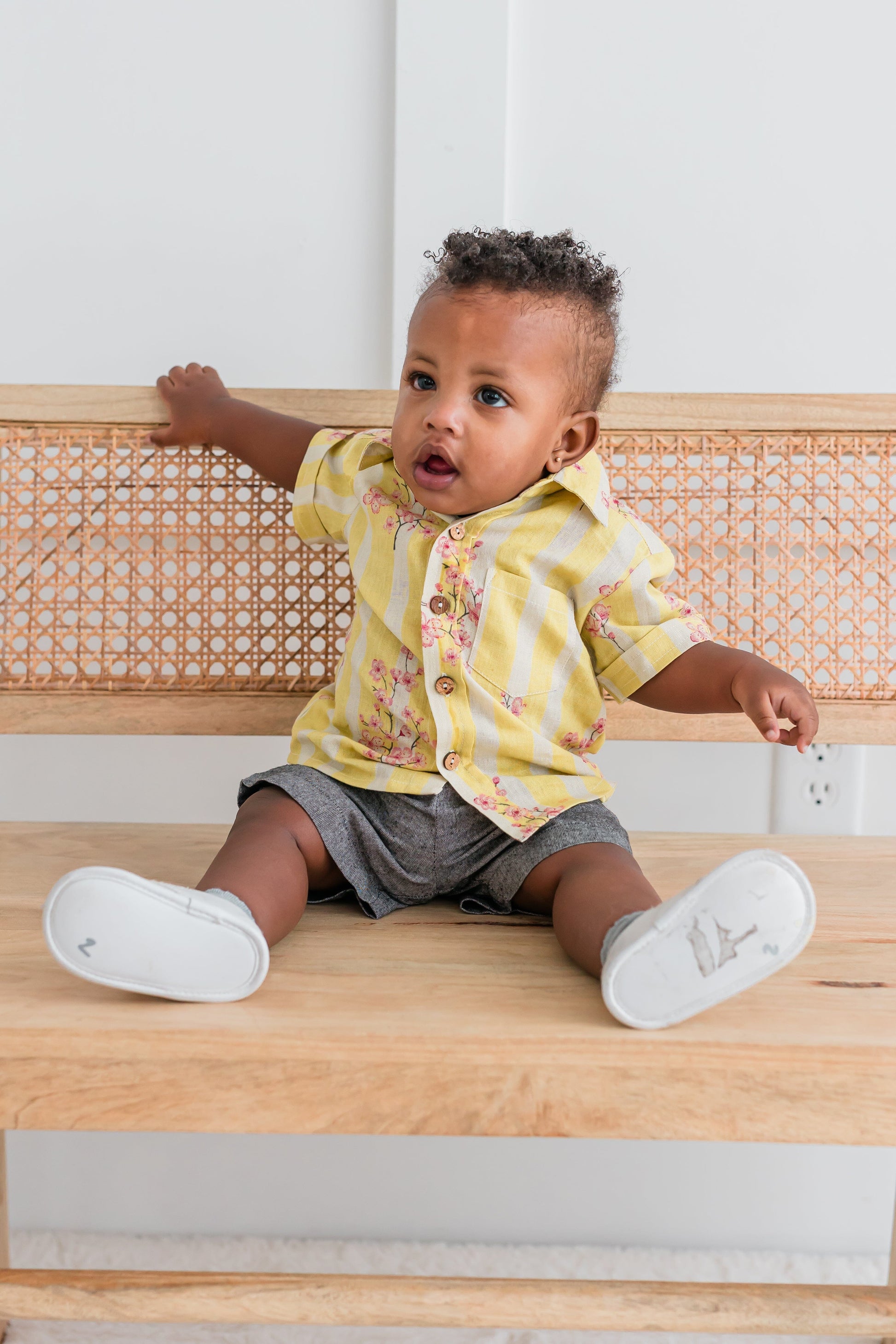 Pink & Yellow Floral Print Boys Shirt Shirt Yo Baby India 