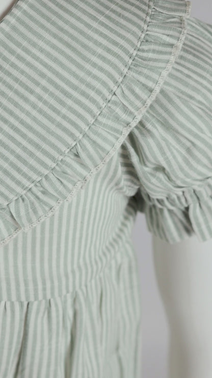 Sage Striped Color Peter Pan Collar Dress