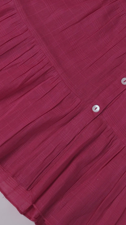 Pink Textured Checks Multi-Tiered Ruffle Dress