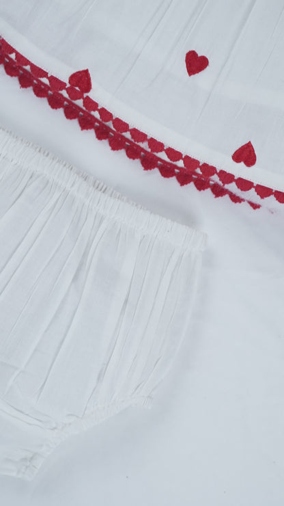 Heart-Embroidered Cotton Dress