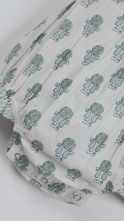 Infant Baby Bubble Dress with Sage Booty Print & Sage Stripe Ruffle