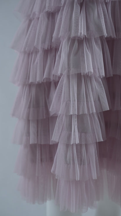 Lavender Tiered Tulle Dress with Nylon Net Frills and Adjustable Straps