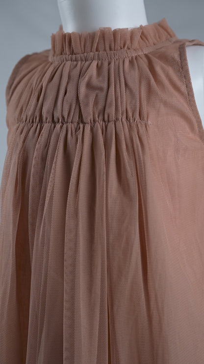 Elegant Sleeveless Nylon Net Tulle Dress with Ruffle Neck for Kids & Infants