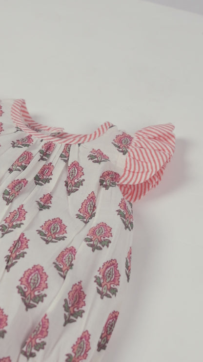 Infant Baby Bubble Dress with Coral Booty Print & Coral Stripe Ruffle