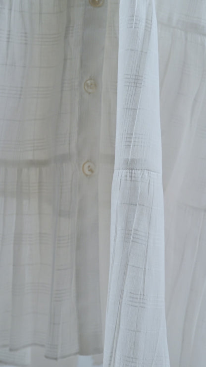 White Textured Checks Multi-Tiered Ruffle Dress