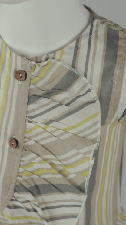 Kids 2-Piece Set: Brown Striped Ruffle Top & Floral Pants with Elastic Hem