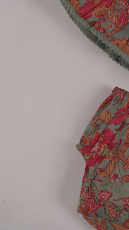 Mary Dress for Infants, Toddlers & Tweens – Sage Cotton Dress with Lace Frill and Tassel Tie – Mommy Matching Available