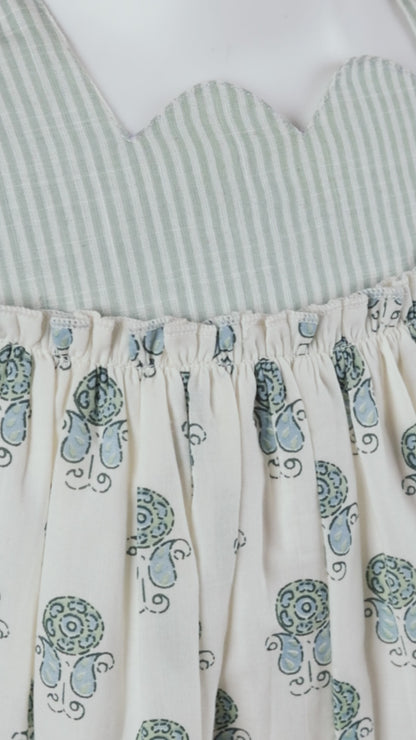 Sage Booty Print Cotton Sweetheart Neck Dress for Kids & Infants – Stripe Detail, Comfortable Fit