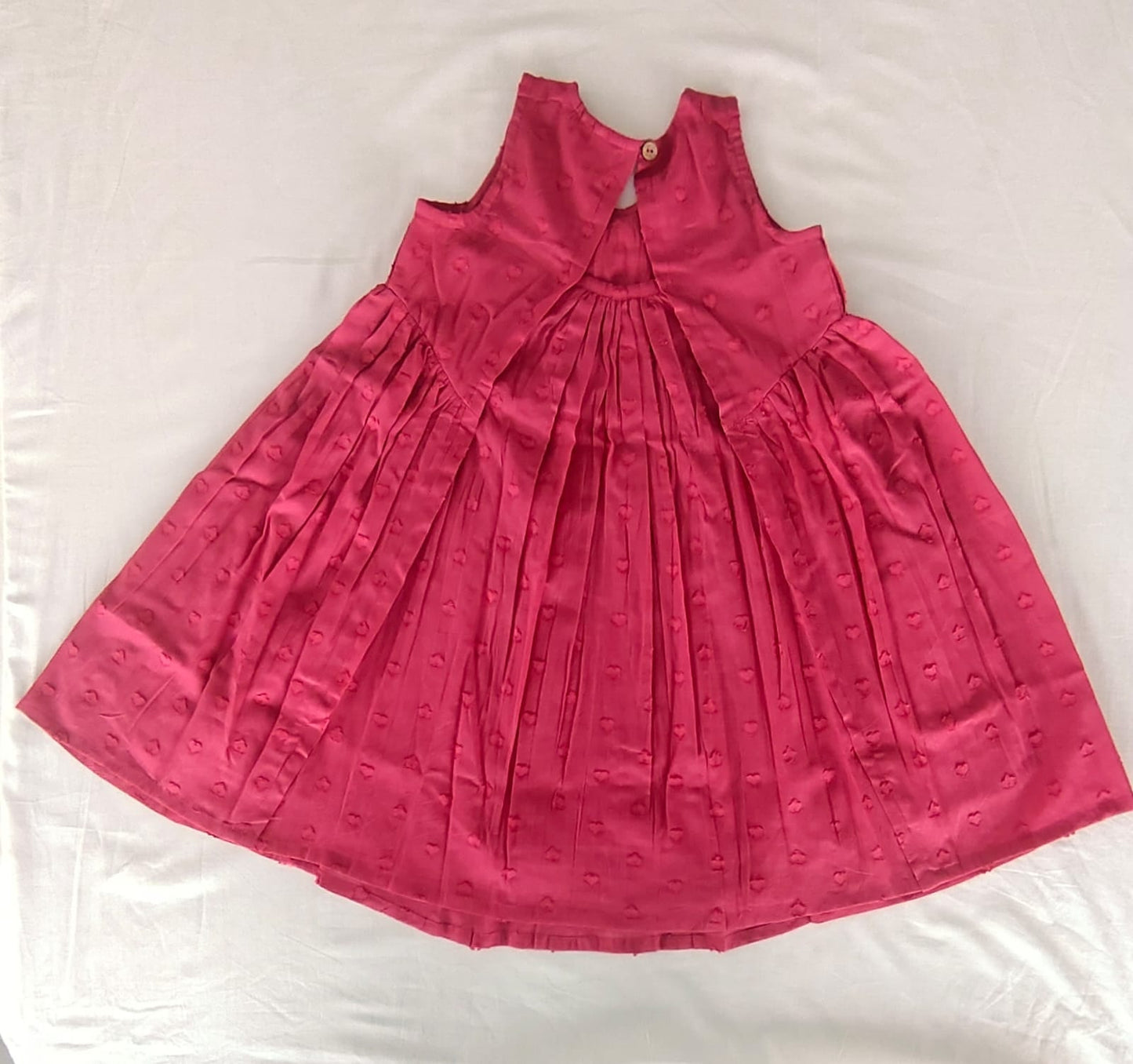 Red Solid Color Heart Dobby Pintuck Gathered Dress dress & diaper cover Yo Baby India 