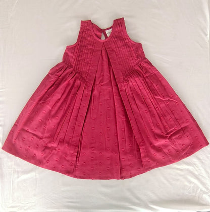 Red Solid Color Heart Dobby Pintuck Gathered Dress dress & diaper cover Yo Baby India 