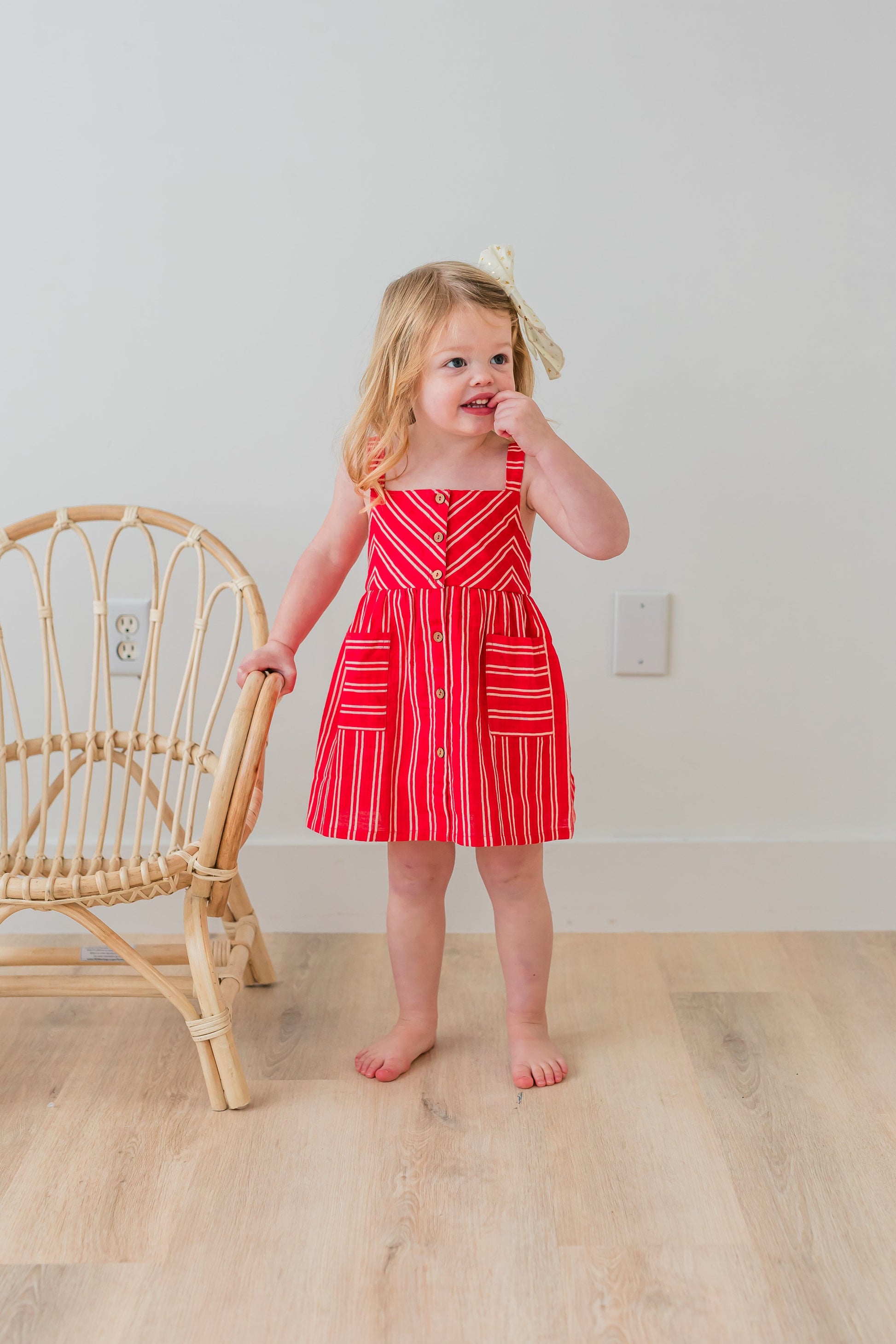 Red Striped Print Front Open Gathered Dress Dress Yo Baby India 