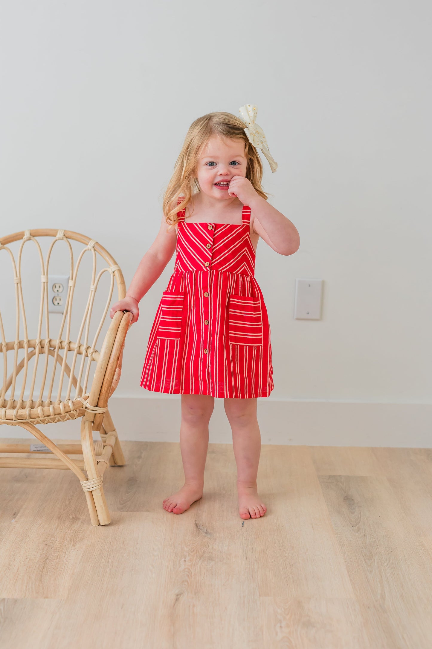 Red Striped Print Front Open Gathered Dress Dress Yo Baby India 