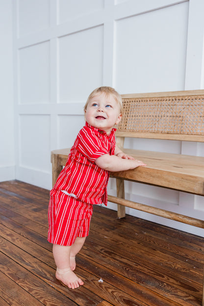 Red Stripes Print Boys Shirt & Shorts set Shirt-Shorts Yo Baby India 