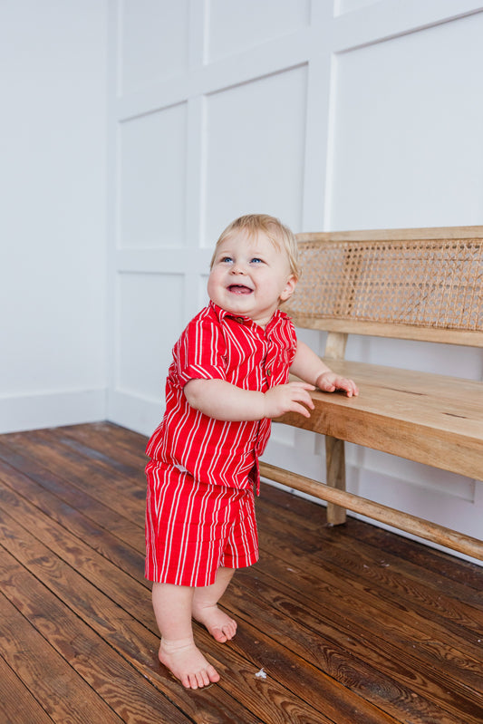 Red Stripes Print Boys Shirt & Shorts set Shirt-Shorts Yo Baby India 