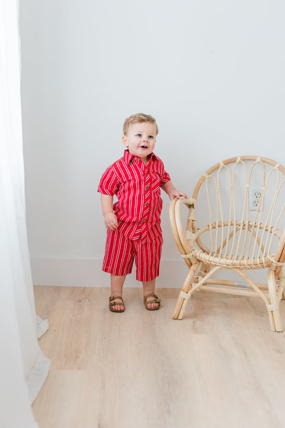 Red Stripes Print Boys Shirt & Shorts set Shirt-Shorts Yo Baby India 