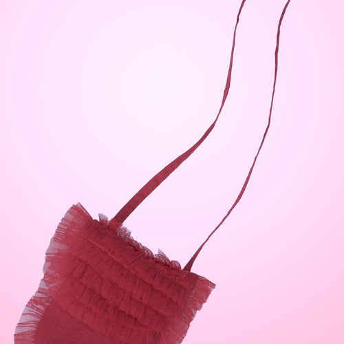 Red Tulle Quilted Ruffle Purse – Cotton & Nylon with Inside Pocket