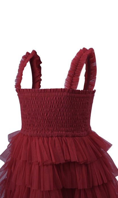 Red Tulle Solid Color Tiered Ruffle Dress dress & diaper cover Yo Baby Wholesale 