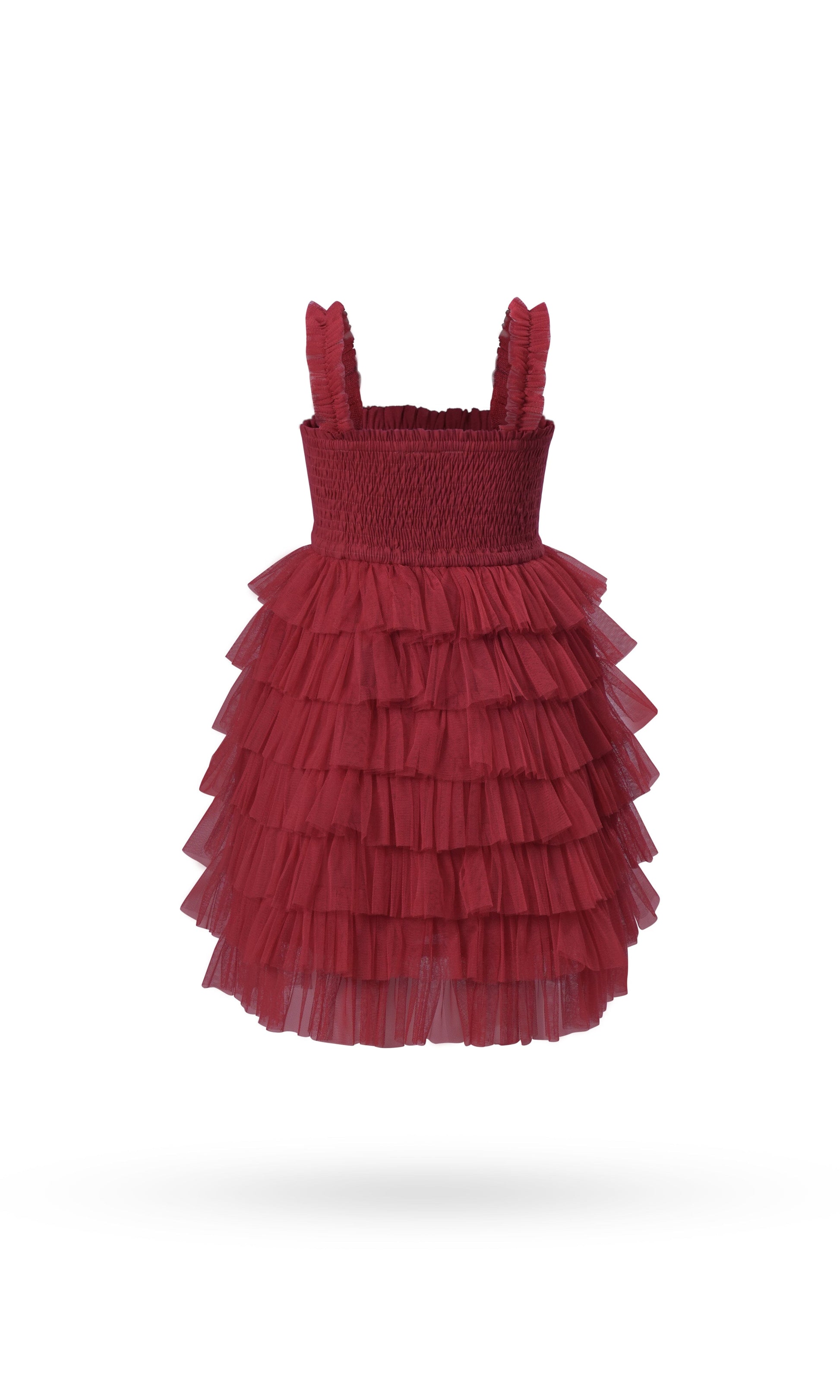 Red Tulle Solid Color Tiered Ruffle Dress dress & diaper cover Yo Baby Wholesale 