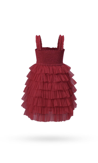 Red Tulle Solid Color Tiered Ruffle Dress dress & diaper cover Yo Baby Wholesale 