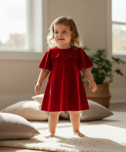 Red Velvet Ruffle Dress