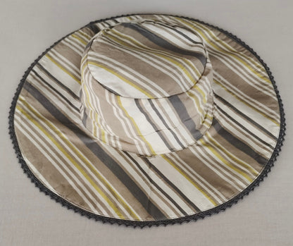 Reversible Brown Floral & stripe Kids' Sun Hat with Lace Detail CAP Yo Baby India 