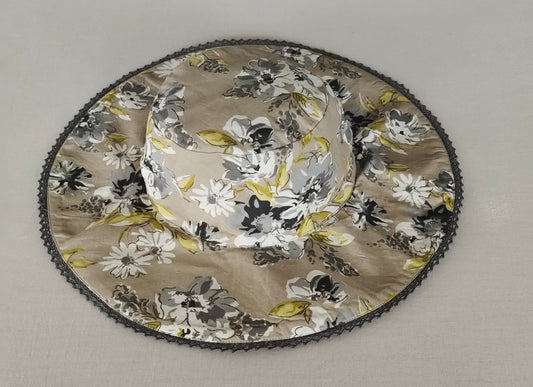 Reversible Brown Floral & stripe Kids' Sun Hat with Lace Detail CAP Yo Baby India 