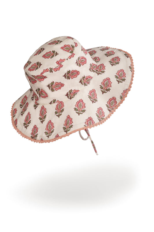 Reversible Coral Booti Print & Coral Stripe Sun Hat for Kids CAP Yo Baby India 