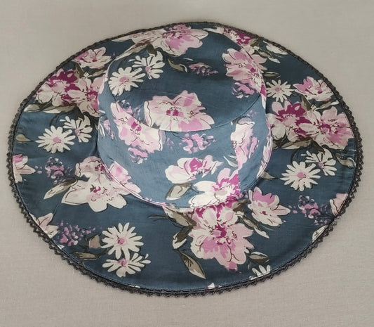 Reversible Grey Floral & Stripe Kids' Sun Hat with Lace Detail CAP Yo Baby India 