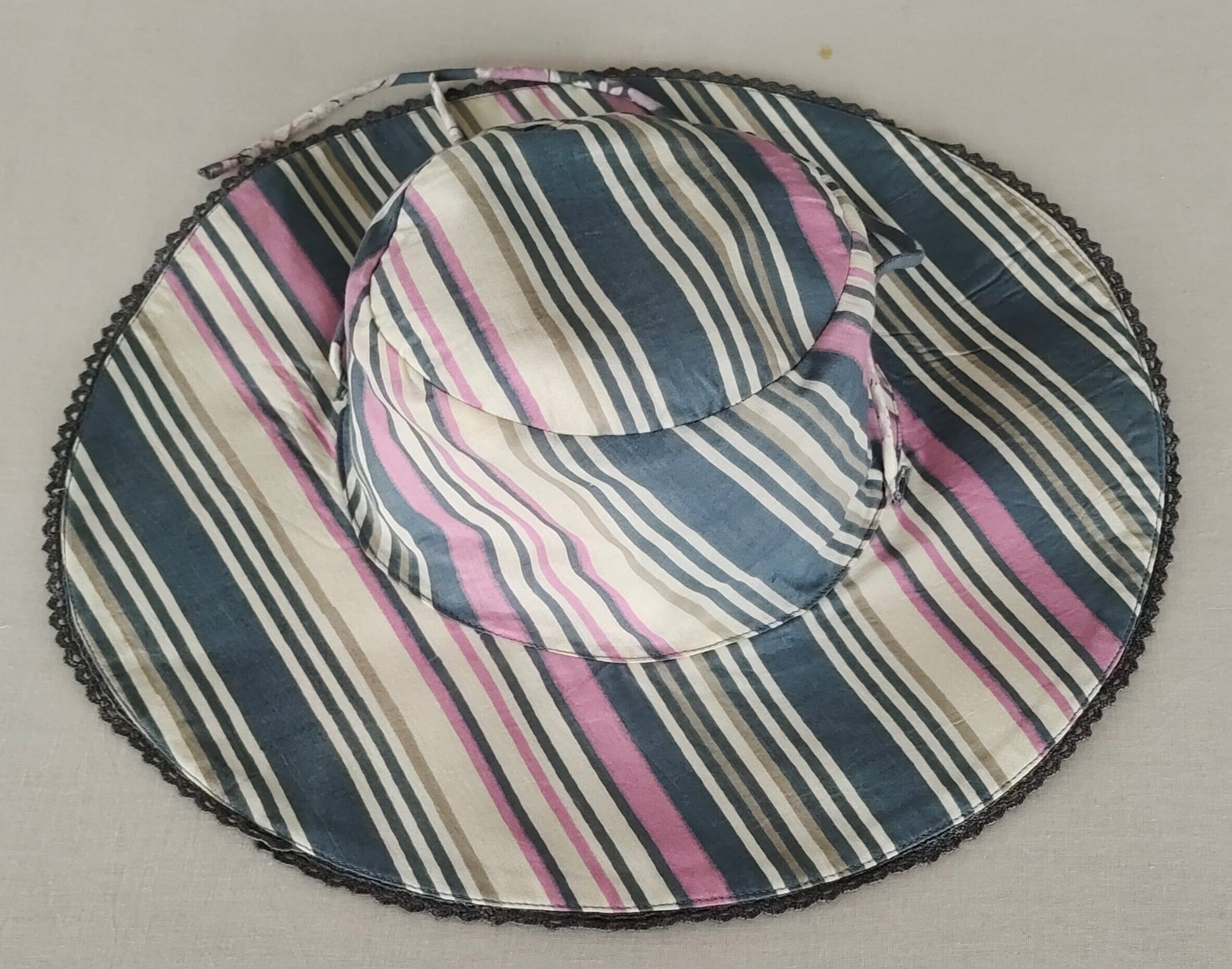 Reversible Grey Floral & Stripe Kids' Sun Hat with Lace Detail CAP Yo Baby India 