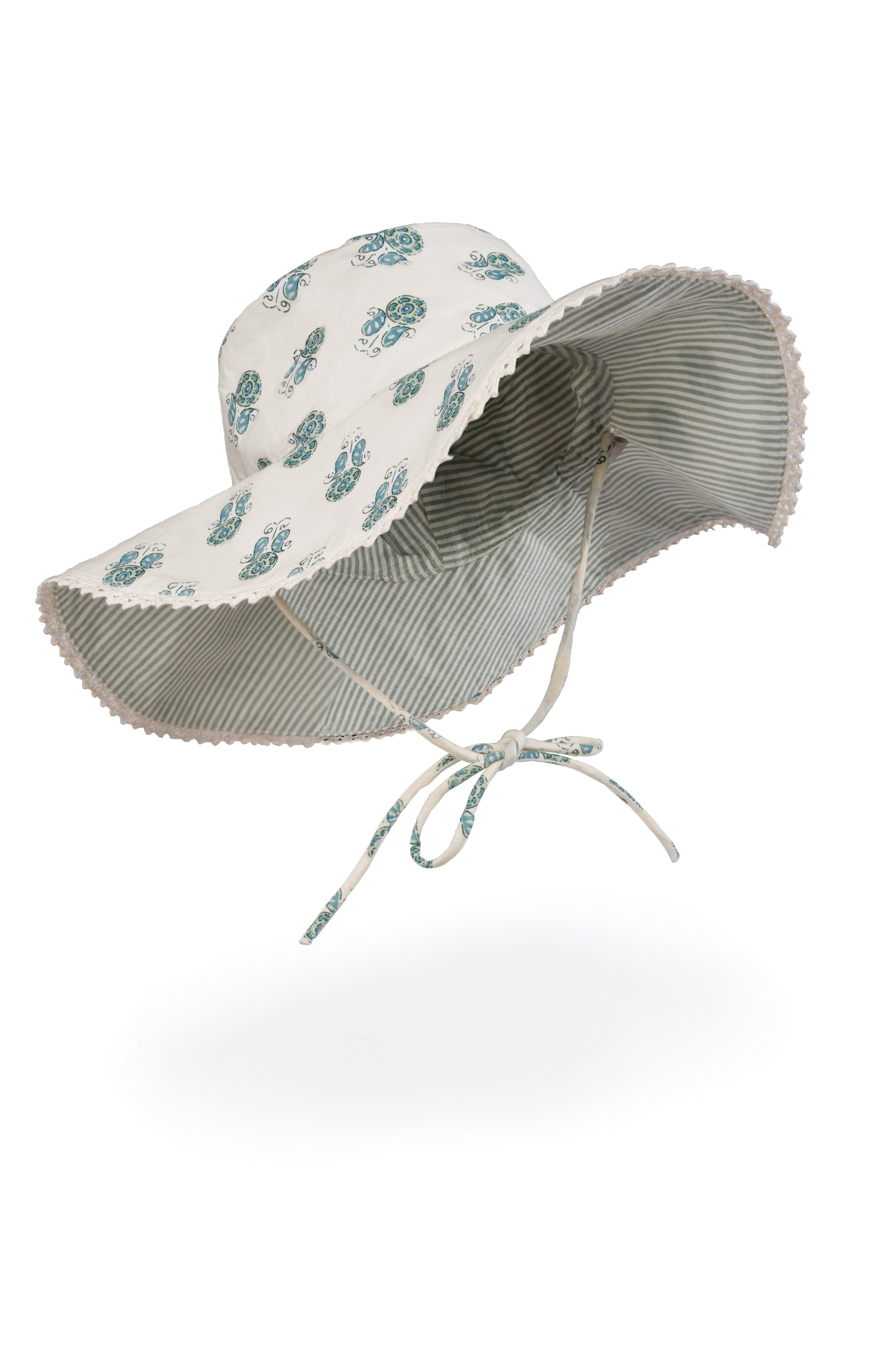 Reversible Sage Booti Print & Sage Stripe Sun Hat for Kids CAP Yo Baby India 
