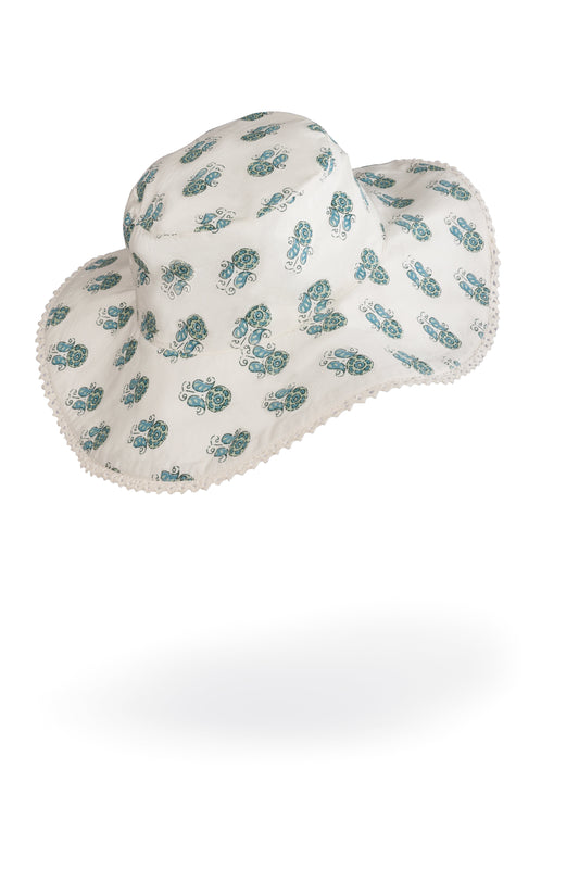Reversible Sage Booti Print & Sage Stripe Sun Hat for Kids CAP Yo Baby India 