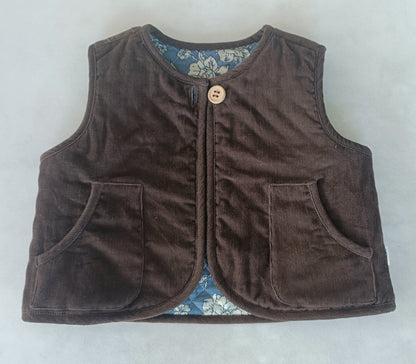 Reversible Solid Brown Corduroy & Grey Floral Print Quilted Jacket jacket Yo Baby India 