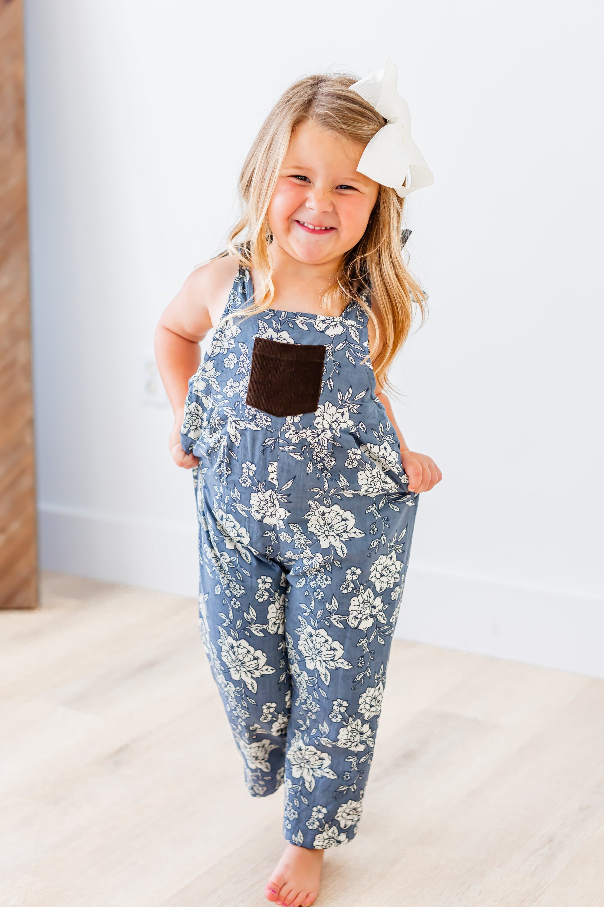 Reversible Solid Brown Corduroy & Grey Floral Printed Jumpsuit Jump Suit Yo Baby India 