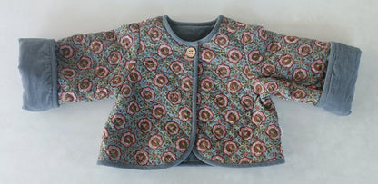 Reversible Solid Grey Corduroy & Grey Floral Print Quilted Long Sleeve Jacket jacket Yo Baby Online 