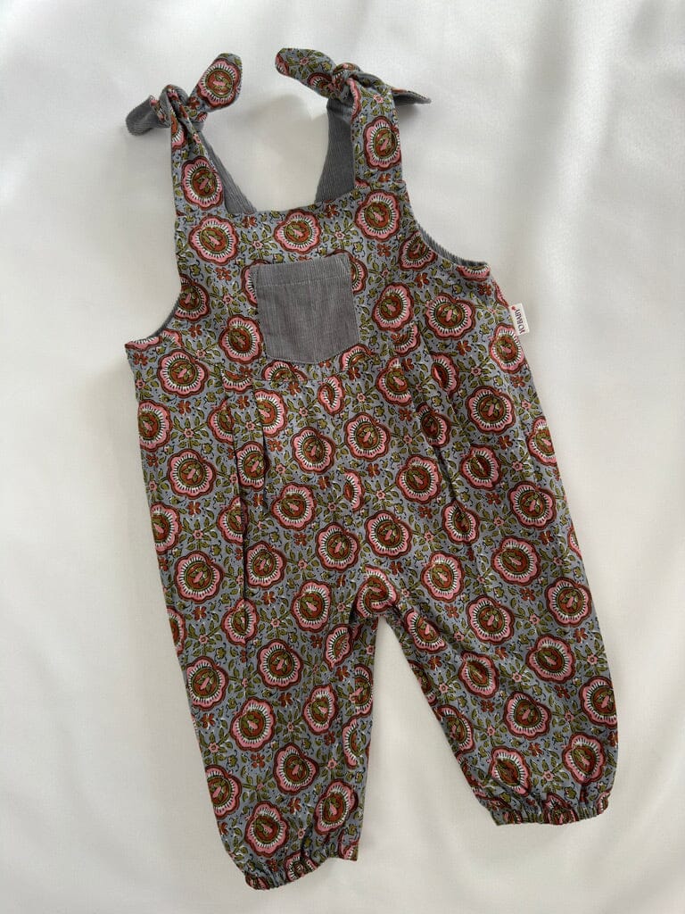 Reversible Solid Grey Corduroy & Grey Floral Printed Jumpsuit Jump Suit Yo Baby India 