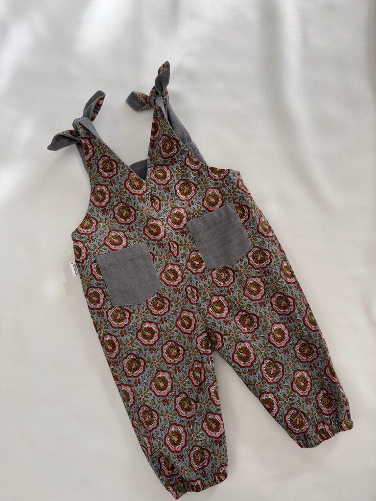 Reversible Solid Grey Corduroy & Grey Floral Printed Jumpsuit Jump Suit Yo Baby India 