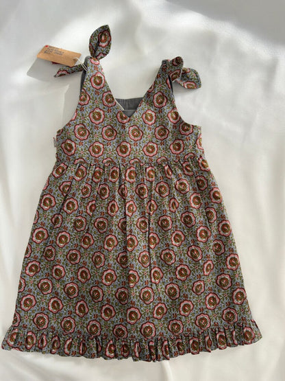 Reversible Solid Grey Corduroy & Grey Floral Printed Ruffle Dress dress & diaper cover DRESS Yo Baby India 