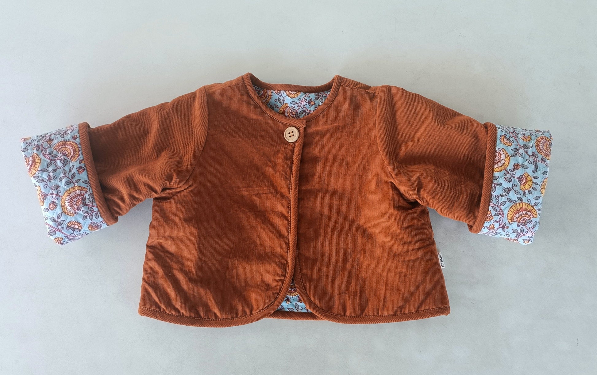 Reversible Solid Rust Corduroy & Rust Floral Print Quilted Long Sleeve Jacket jacket Yo Baby Online 