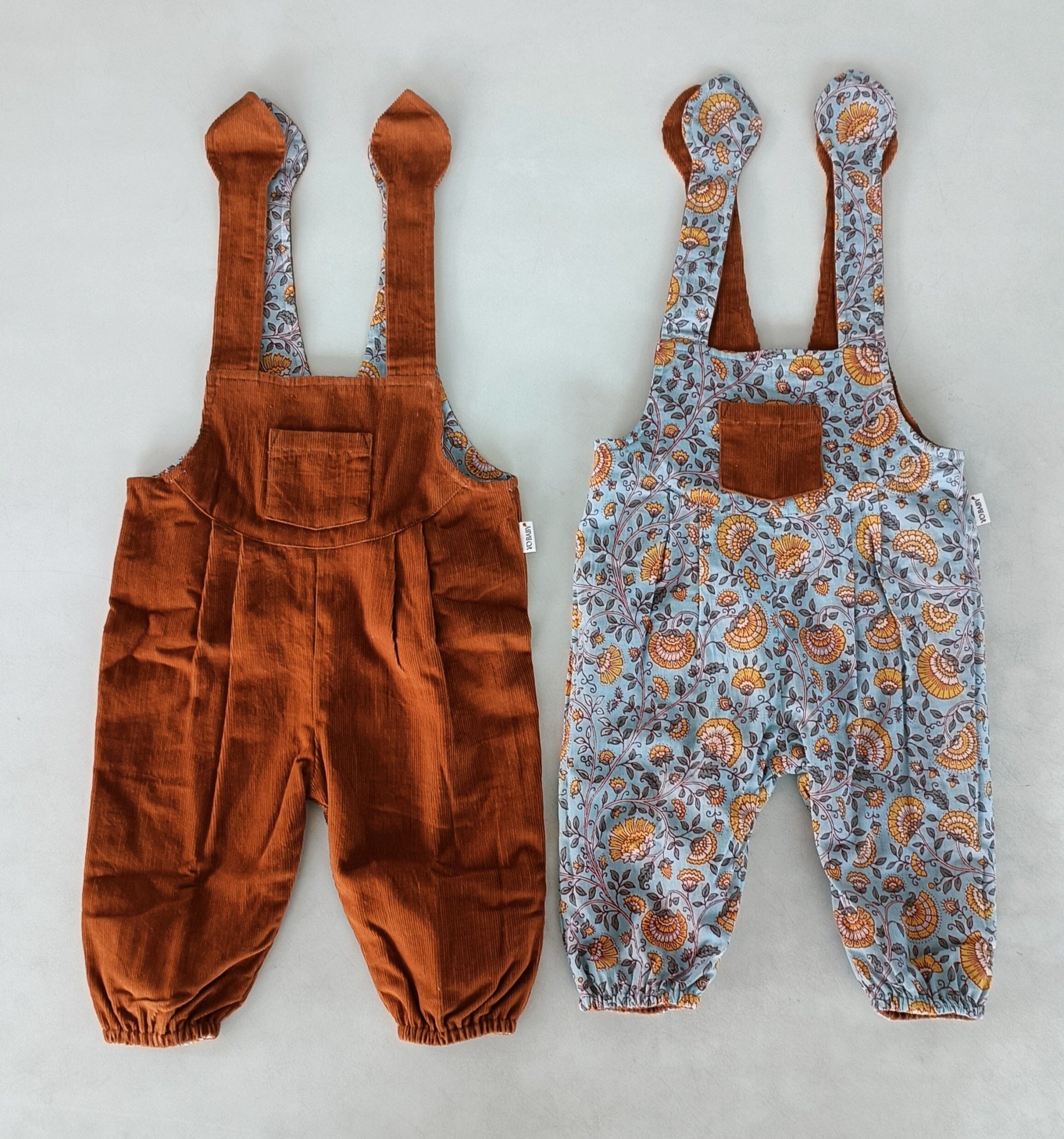 Reversible Solid Rust Corduroy & Rust Floral Printed Jumpsuit Jump Suit Yo Baby India 