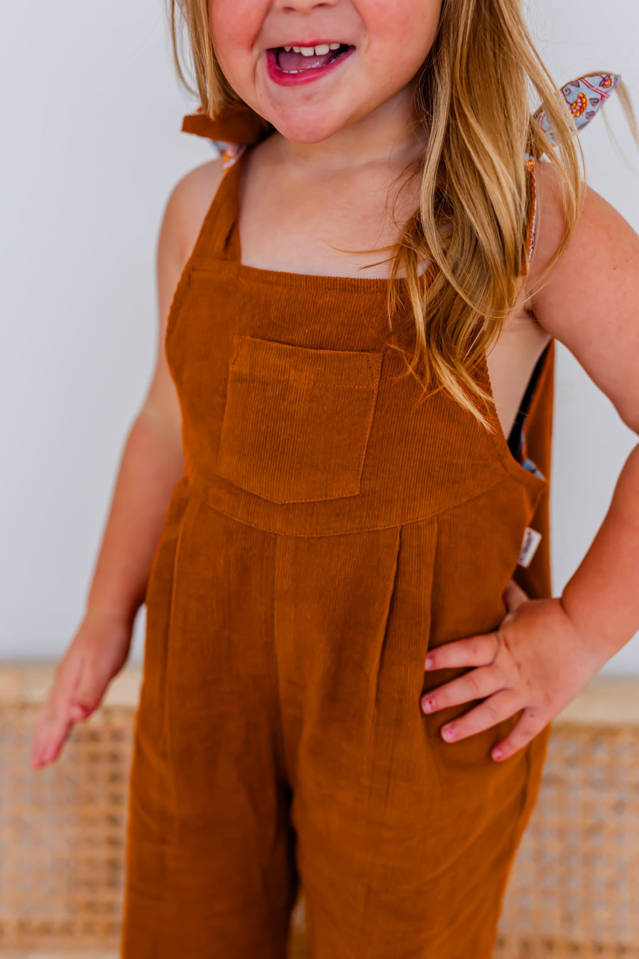 Reversible Rust Corduroy & Floral Printed Jumpsuit – 100% Cotton Kids Jumpsuit for Infants, Toddlers & Tweens