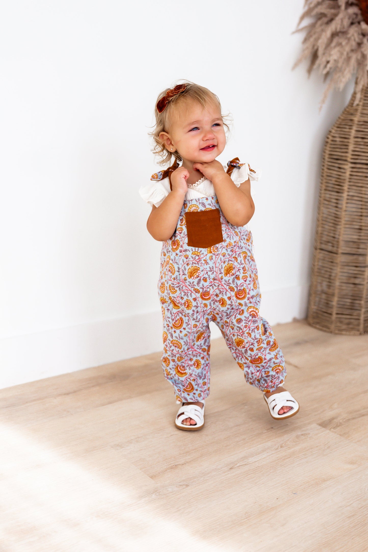 Reversible Solid Rust Corduroy & Rust Floral Printed Jumpsuit Jump Suit Yo Baby India 