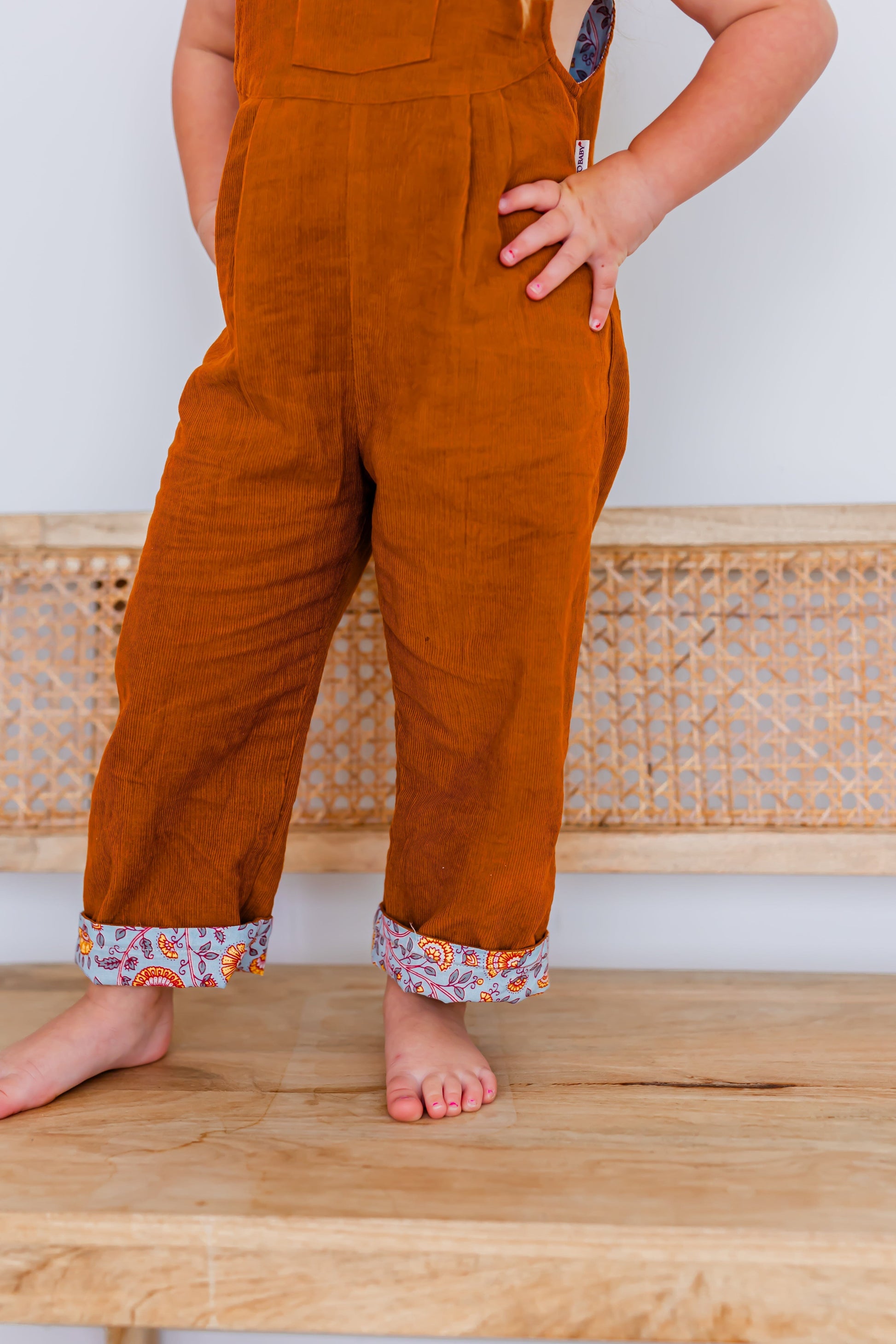 Reversible Solid Rust Corduroy & Rust Floral Printed Jumpsuit Jump Suit Yo Baby India 