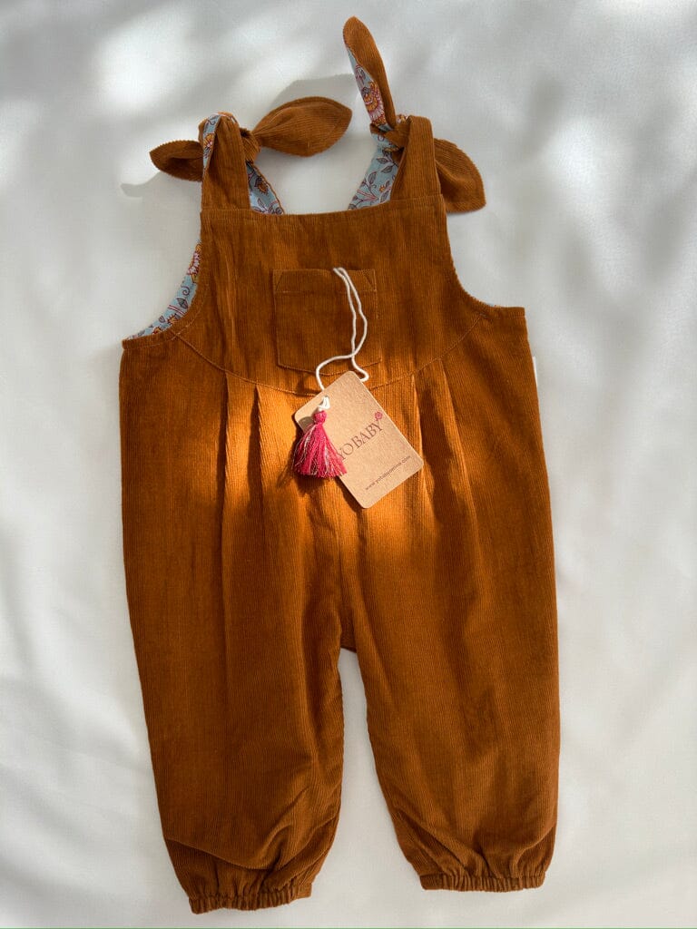 Reversible Solid Rust Corduroy & Rust Floral Printed Jumpsuit Jump Suit Yo Baby India 