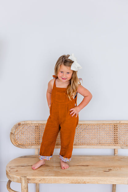 Reversible Solid Rust Corduroy & Rust Floral Printed Jumpsuit Jump Suit Yo Baby India 