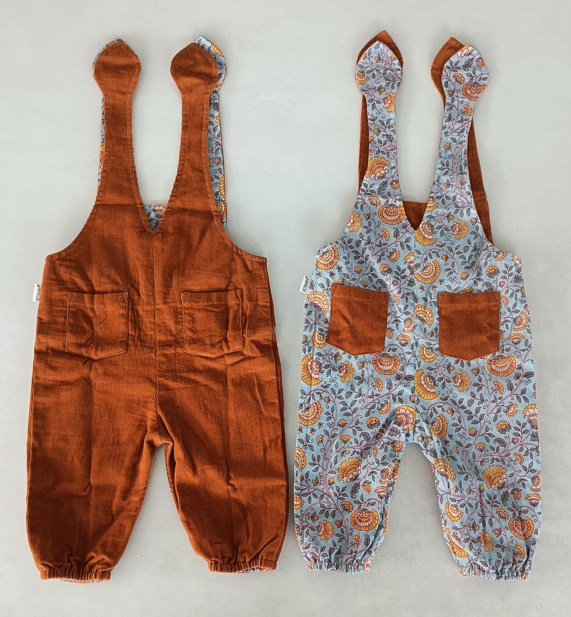 Reversible Solid Rust Corduroy & Rust Floral Printed Jumpsuit Jump Suit Yo Baby India 