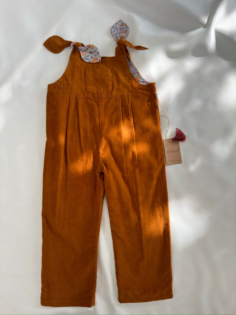 Reversible Solid Rust Corduroy & Rust Floral Printed Jumpsuit Jump Suit Yo Baby India 